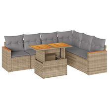 7-delige Loungeset met kussens poly rattan acacia beige