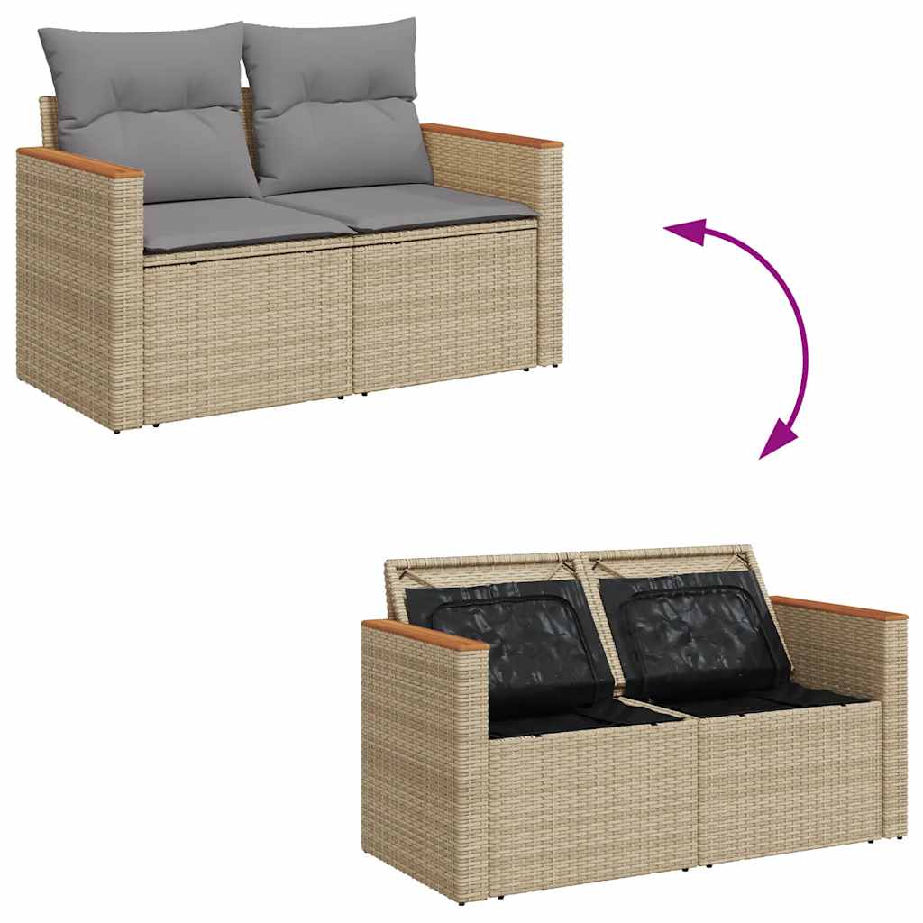 7-delige Loungeset met kussens poly rattan acacia beige