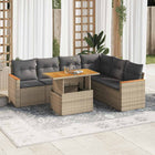 7-delige Loungeset met kussens poly rattan acacia beige