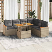 Loungeset 7-delig poly rattan acacia beige