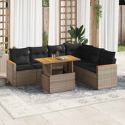 Loungeset 7-delig poly rattan acacia grijs