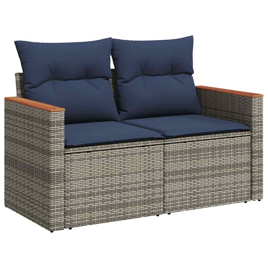 7-delige Loungeset met kussens poly rattan grijs
