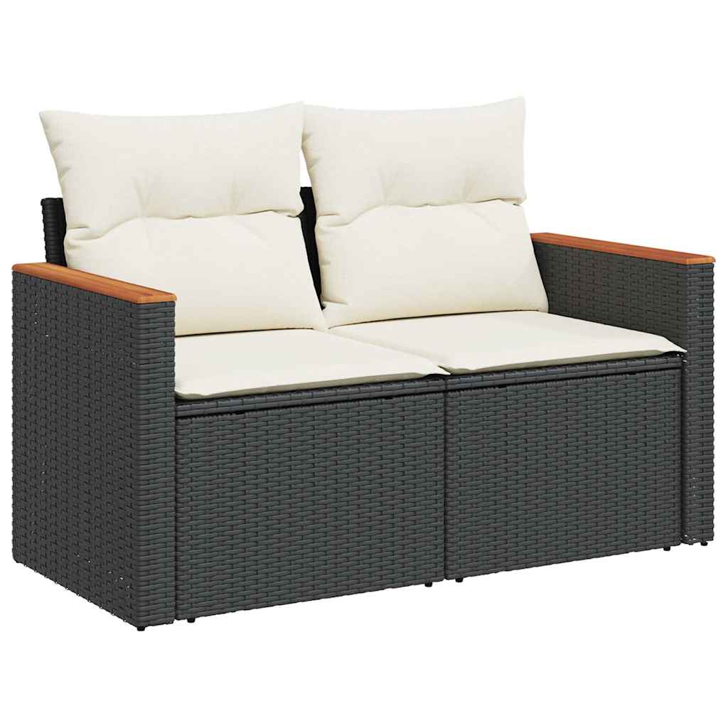 9-delige Loungeset met kussens poly rattan acacia zwart