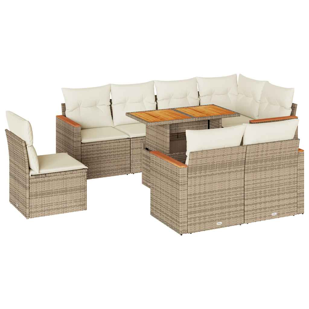 9-delige Loungeset met kussens poly rattan acacia beige