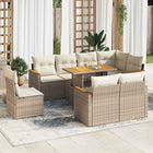 9-delige Loungeset met kussens poly rattan acacia beige