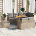 9-delige Loungeset met kussens poly rattan acacia beige