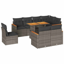 9-delige Loungeset met kussens poly rattan acacia grijs