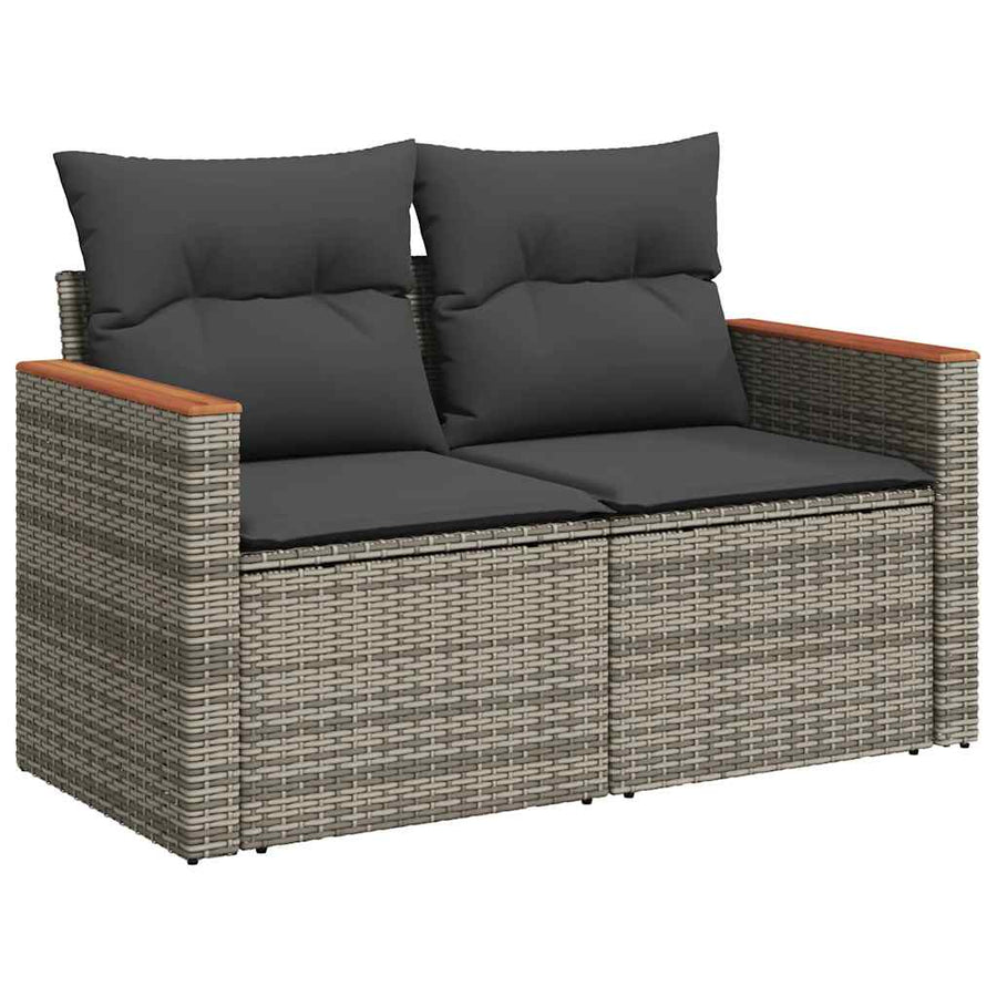 9-delige Loungeset met kussens poly rattan acacia grijs