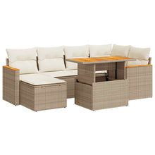 7-delige Loungeset met kussens poly rattan acacia beige