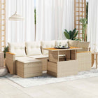 7-delige Loungeset met kussens poly rattan acacia beige