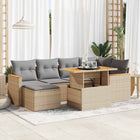 7-delige Loungeset met kussens poly rattan acacia beige