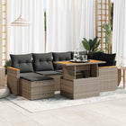 7-delige Loungeset met kussens poly rattan acacia grijs