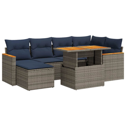 7-delige Loungeset met kussens poly rattan grijs