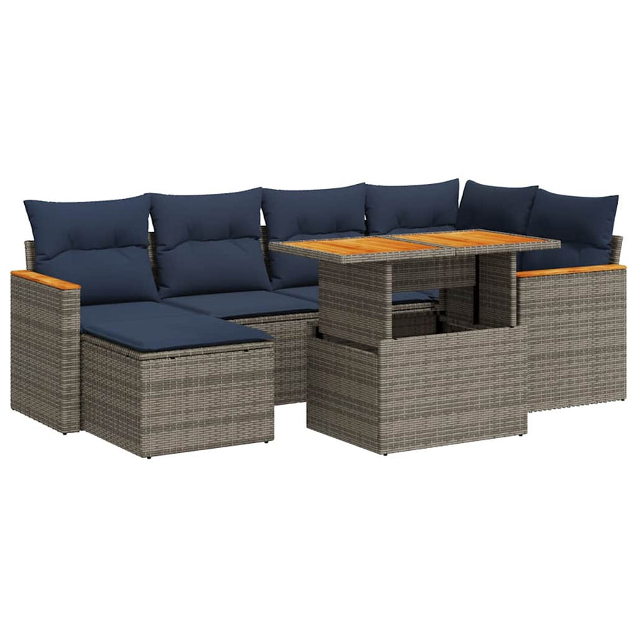 7-delige Loungeset met kussens poly rattan grijs