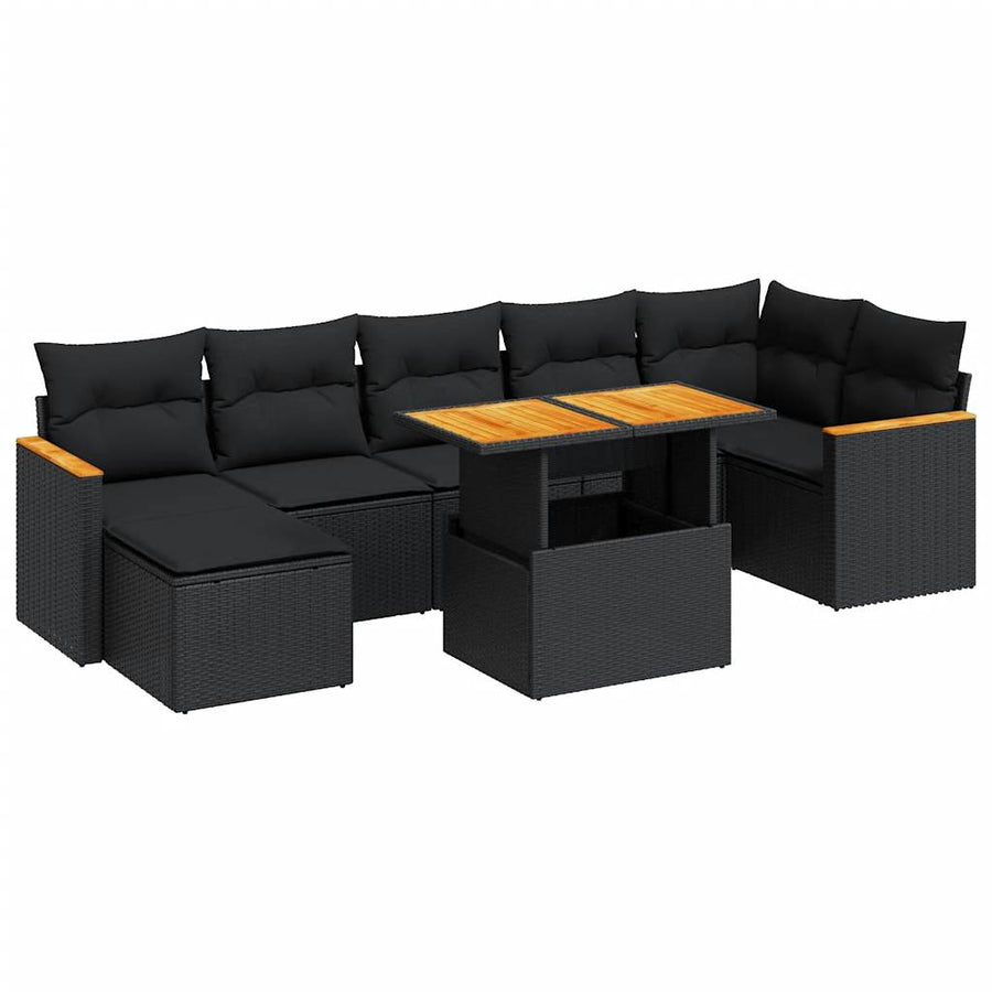 8-delige Loungeset met kussens poly rattan acacia zwart