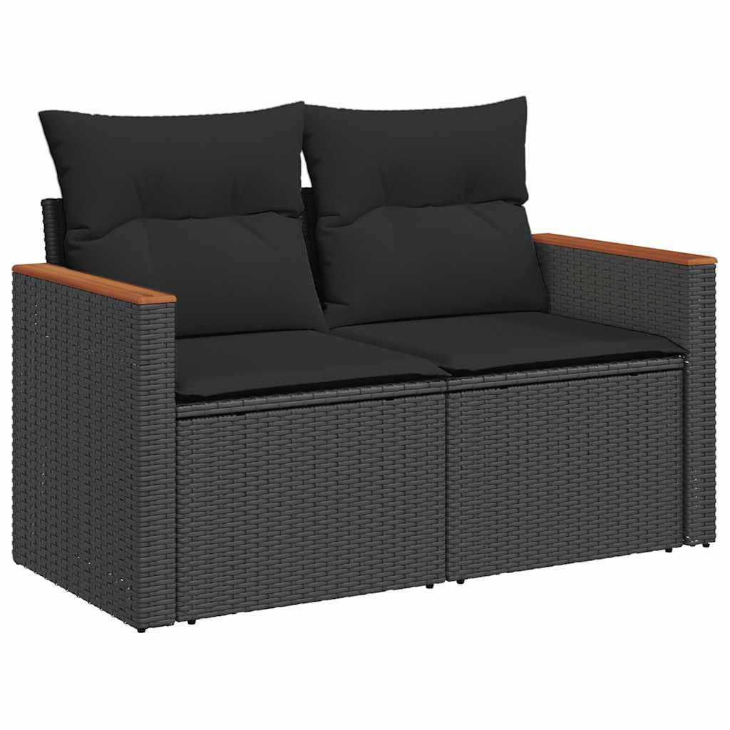 8-delige Loungeset met kussens poly rattan acacia zwart