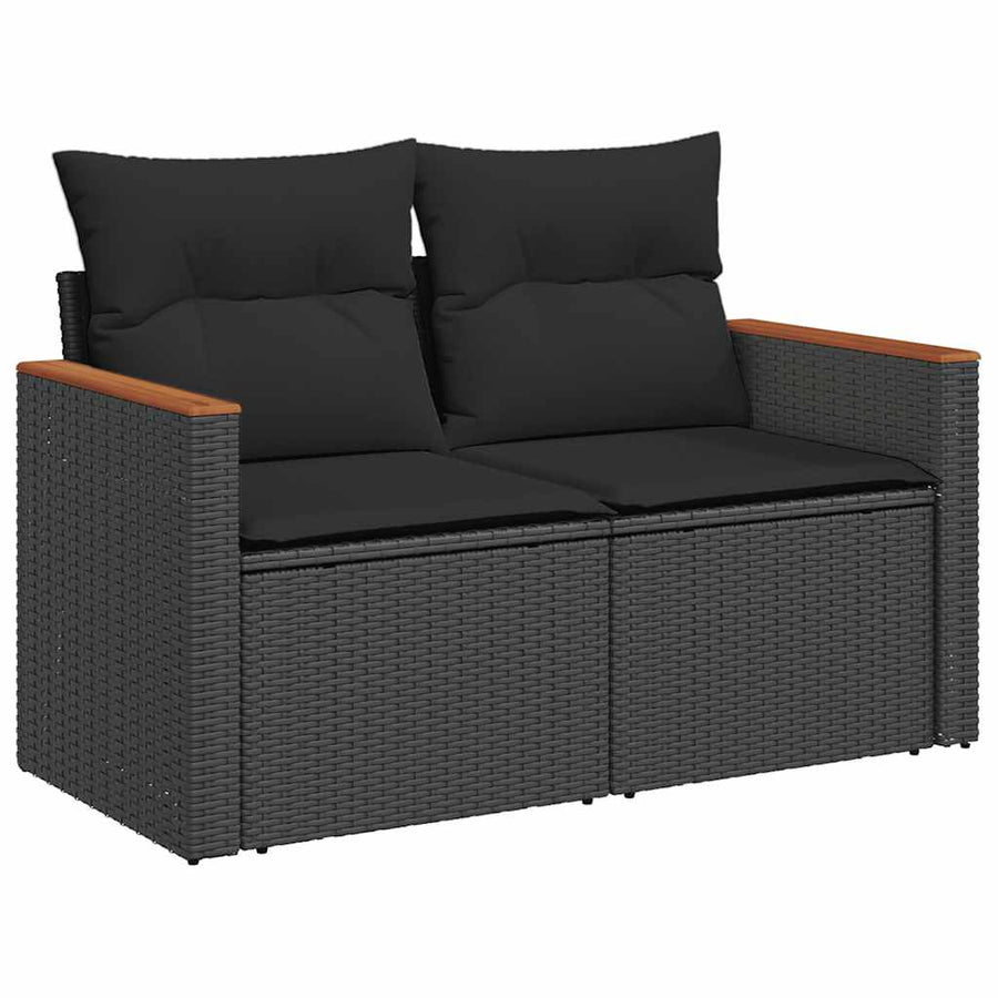 8-delige Loungeset met kussens poly rattan acacia zwart