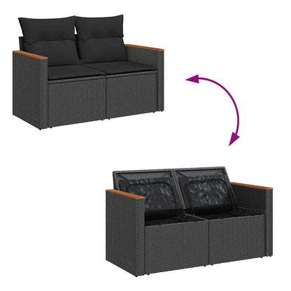 8-delige Loungeset met kussens poly rattan acacia zwart