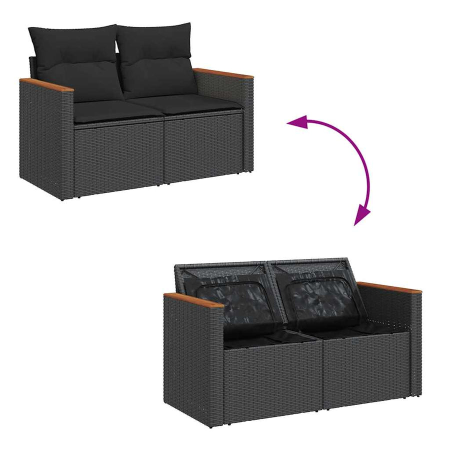 8-delige Loungeset met kussens poly rattan acacia zwart