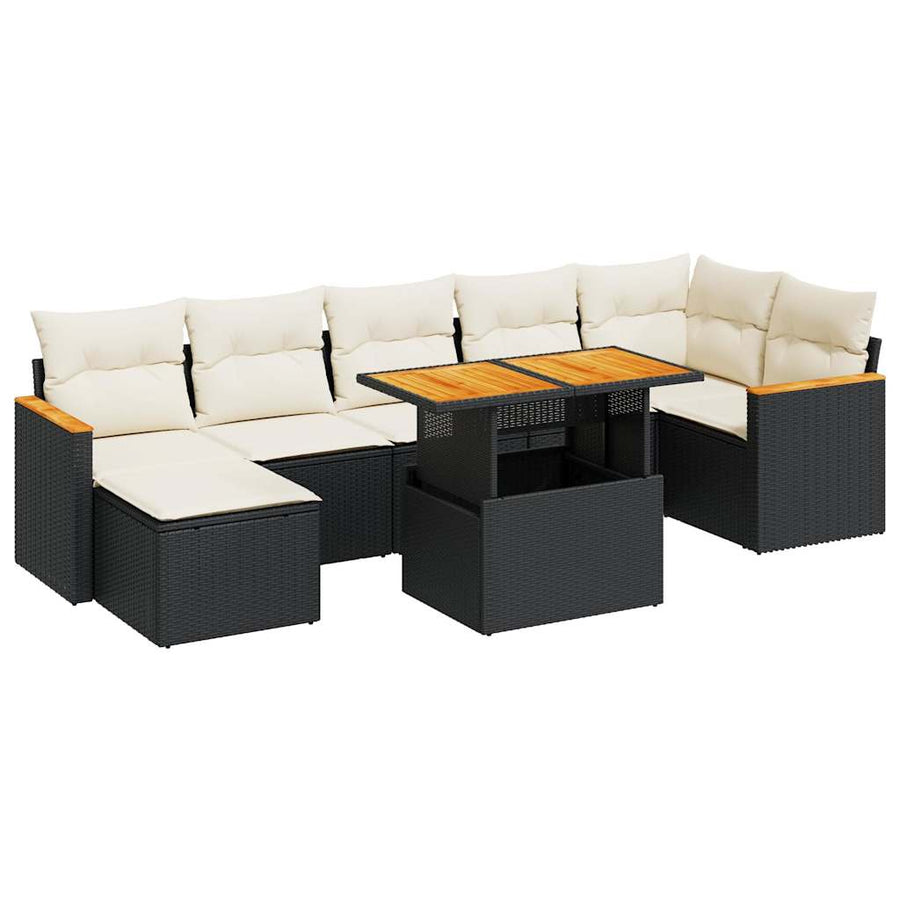 8-delige Loungeset met kussens poly rattan acacia zwart