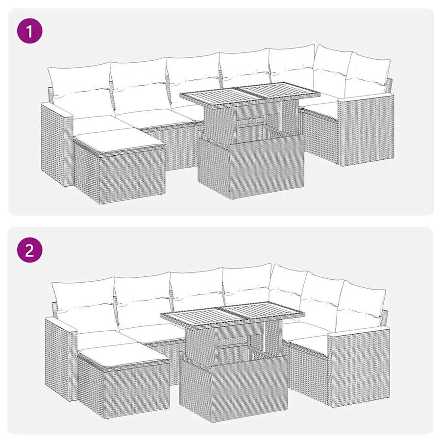 8-delige Loungeset met kussens poly rattan acacia zwart