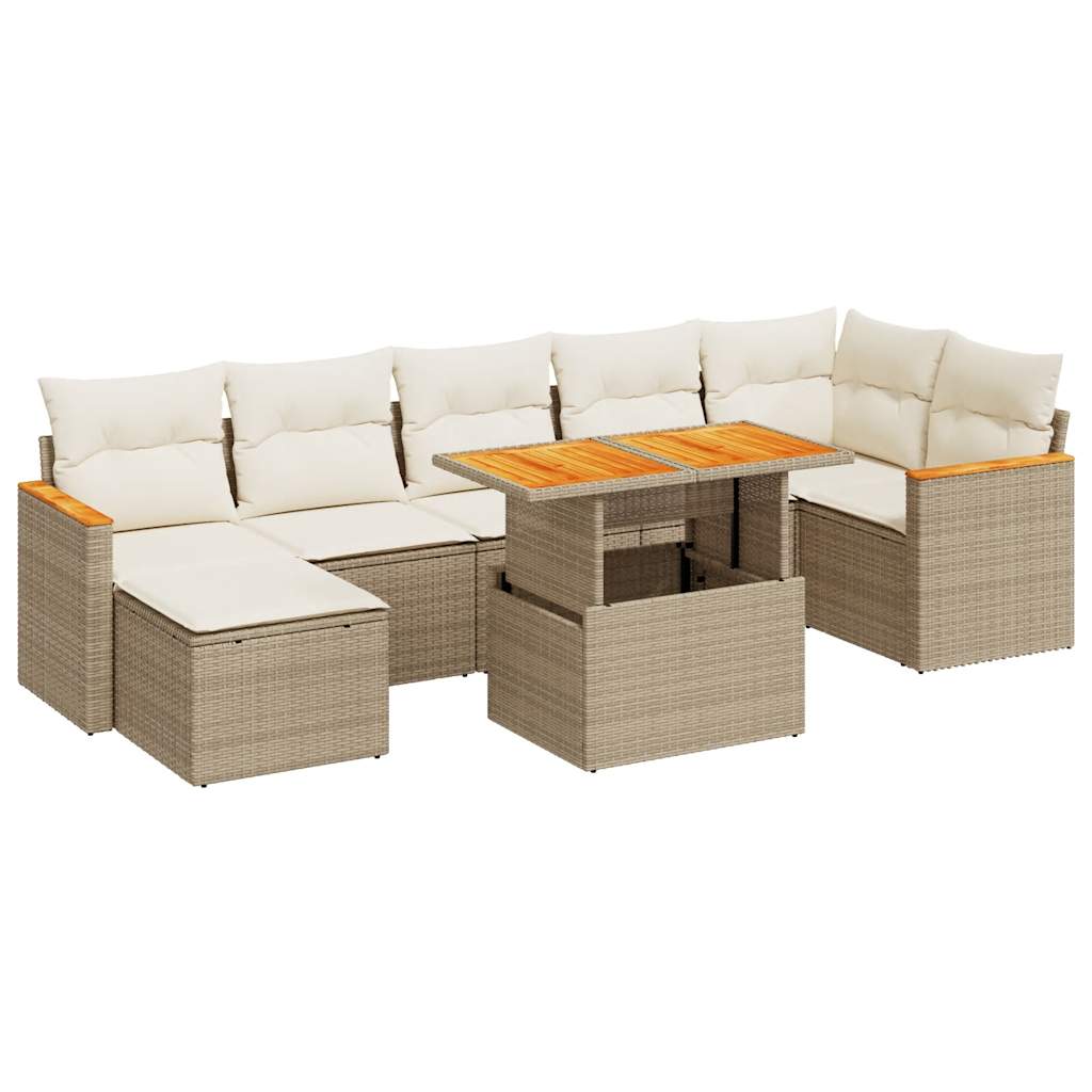 8-delige Loungeset met kussens poly rattan acacia beige