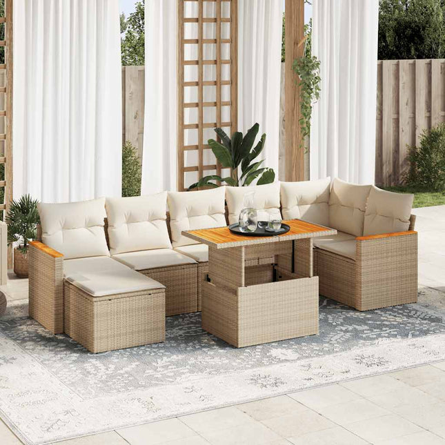 8-delige Loungeset met kussens poly rattan acacia beige