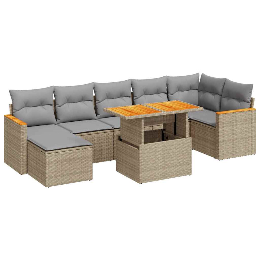 8-delige Loungeset met kussens poly rattan acacia beige