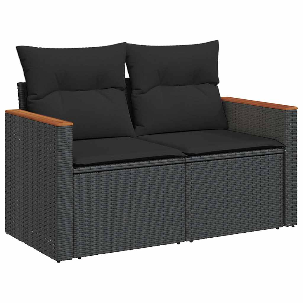 9-delige Loungeset met kussens poly rattan acacia zwart