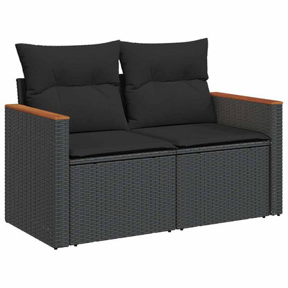 9-delige Loungeset met kussens poly rattan acacia zwart