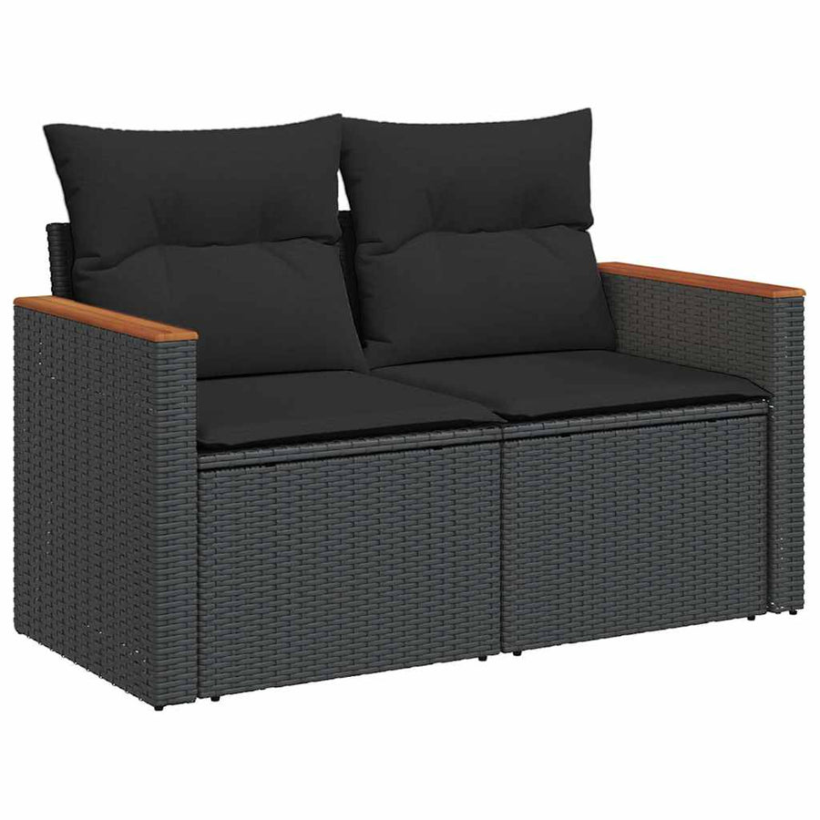 9-delige Loungeset met kussens poly rattan acacia zwart