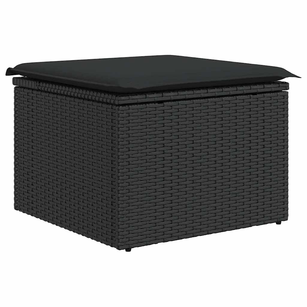 9-delige Loungeset met kussens poly rattan acacia zwart