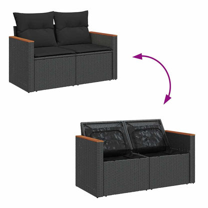 9-delige Loungeset met kussens poly rattan acacia zwart