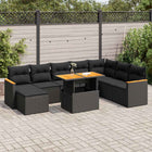 9-delige Loungeset met kussens poly rattan acacia zwart