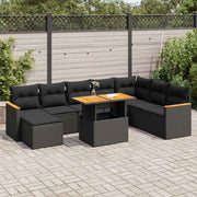 Loungeset 9-delig poly rattan acacia zwart