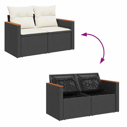 9-delige Loungeset met kussens poly rattan acacia zwart