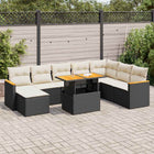 9-delige Loungeset met kussens poly rattan acacia zwart