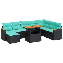9-delige Loungeset met kussens poly rattan zwart