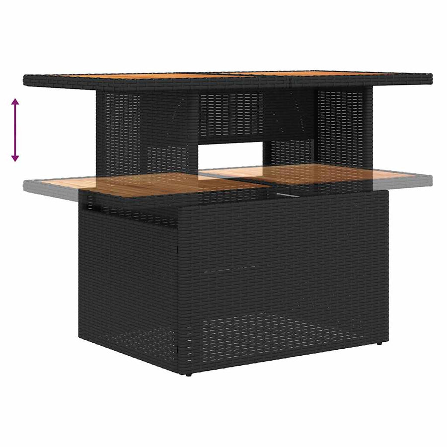 9-delige Loungeset met kussens poly rattan zwart