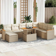 Loungeset 9-delig poly rattan acacia beige