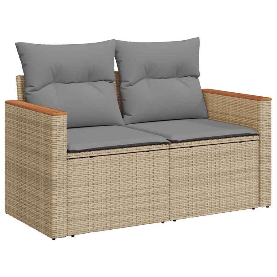 9-delige Loungeset met kussens poly rattan acacia beige