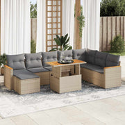 Loungeset 9-delig poly rattan acacia beige
