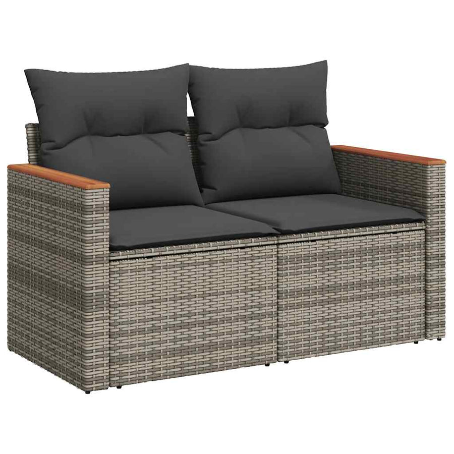 9-delige Loungeset met kussens poly rattan acacia grijs