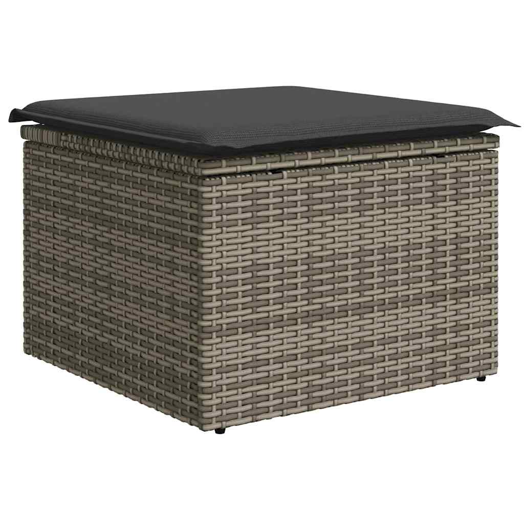 9-delige Loungeset met kussens poly rattan acacia grijs