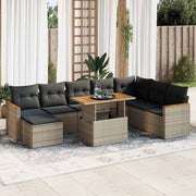 Loungeset 9-delig poly rattan acacia grijs