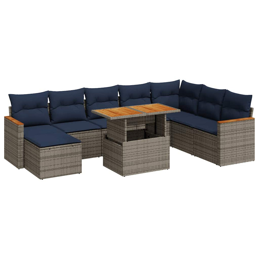 9-delige Loungeset met kussens poly rattan grijs