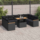 10-delige Loungeset met kussens poly rattan acacia zwart