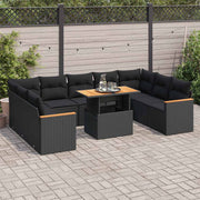 Loungeset 10-delig poly rattan acacia zwart