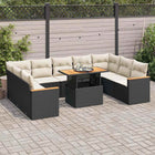 10-delige Loungeset met kussens poly rattan acacia zwart