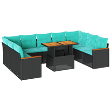 10-delige Loungeset met kussens poly rattan zwart